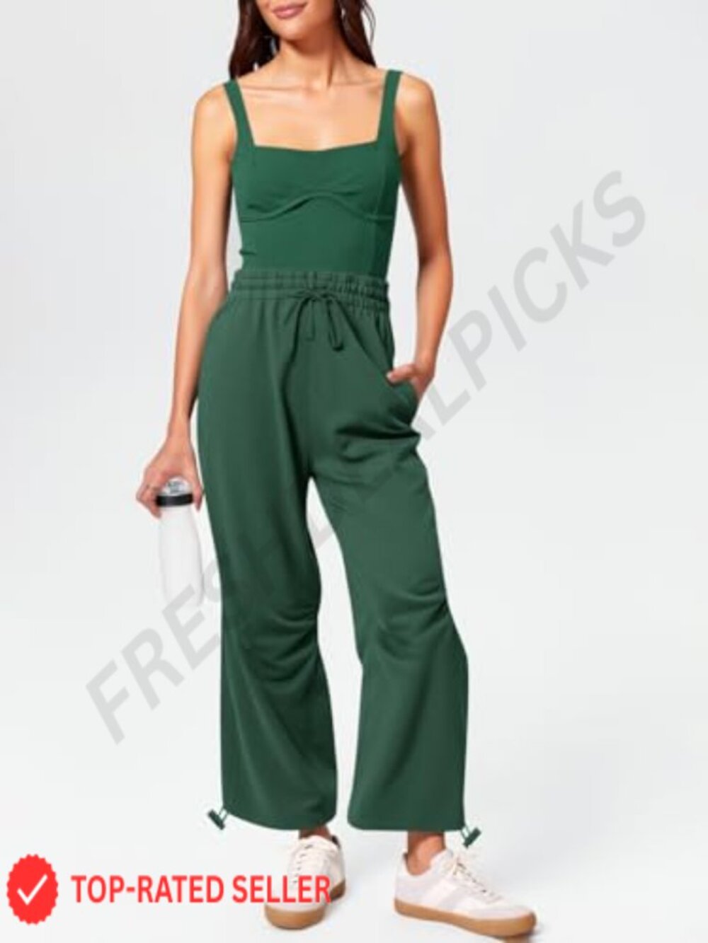 Sleeveless Jumpsuit with Pockets Casual Jogger Long Romper Workout One Piece - Picture 4 of 6